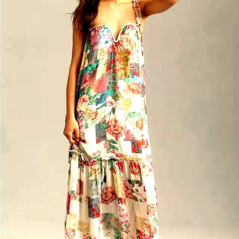 Anthropologie Patchwork Floral Midi Dress